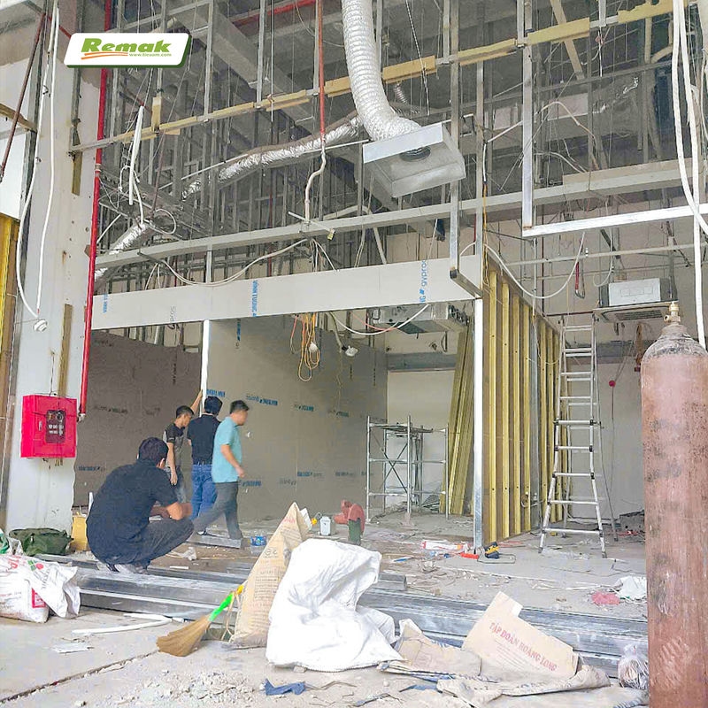 Remak cấp bông khoáng cách âm, cách nhiệt, chống cháy cho nhà hàng thế giới hải sản Mỹ Đình 10 Bông chống cháy Remak được thiết kế làm vách với giải pháp 3 in 1