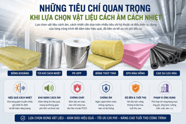 Tiêu chí nào cần lưu ý khi lựa chọn vật liệu cách âm, cách nhiệt?