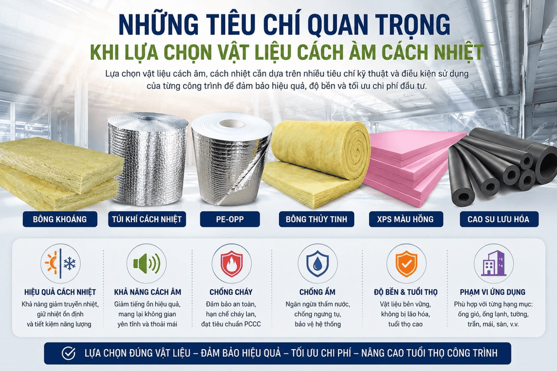 Tiêu chí nào cần lưu ý khi lựa chọn vật liệu cách âm, cách nhiệt?
